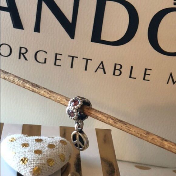 PANDORA Dangle Peace with Pink CZ Crystals - Picture 1 of 7